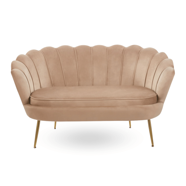 Beżowa Sofa Muszelka Kanapa do Poczekalni Salonu Glamour Welurowa Złota Cappuccino ZENDAYA
