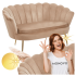 Beżowa Sofa Muszelka Kanapa do Poczekalni Salonu Glamour Welurowa Złota Cappuccino ZENDAYA