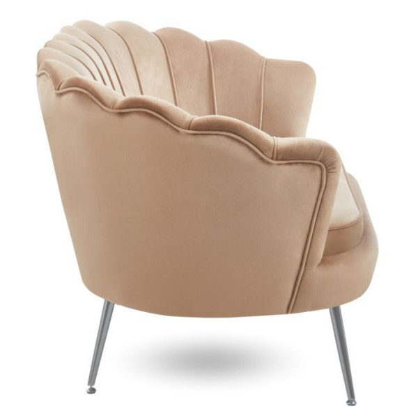 Nowoczesna Kanapa Tapicerowana do Poczekalni Salonu Sofa Dwuosobowa Cappuccino Welur Srebrne Nogi ZENDAYA