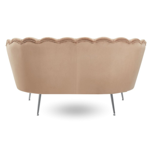 Nowoczesna Kanapa Tapicerowana do Poczekalni Salonu Sofa Dwuosobowa Cappuccino Welur Srebrne Nogi ZENDAYA