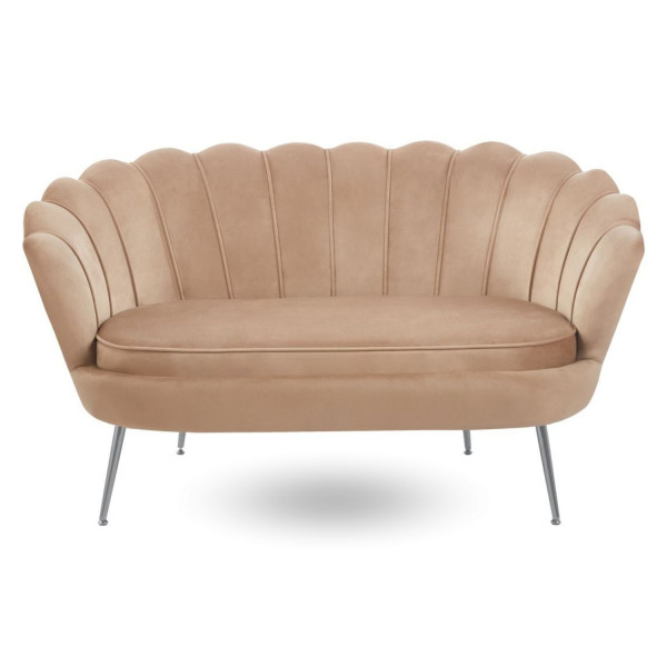 Nowoczesna Kanapa Tapicerowana do Poczekalni Salonu Sofa Dwuosobowa Cappuccino Welur Srebrne Nogi ZENDAYA
