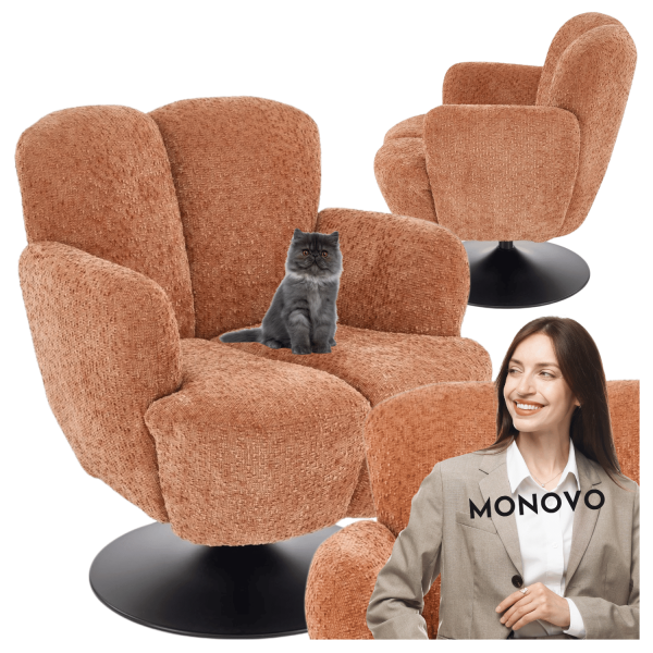 Nowoczesny Fotel Wypoczynkowy Obrotowy z Podłokietnikami do Salonu Loft Skandynawski Cynamonowy FRESH Halmar