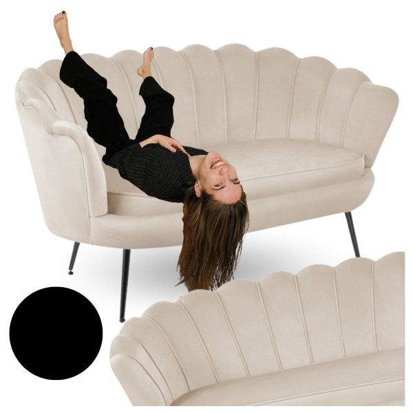 Kanapa Sofa do Poczekalni Salonu Dwuosobowa Muszelka Nowoczesna Welurowa Kaszmirowa Kremowa ZENDAYA