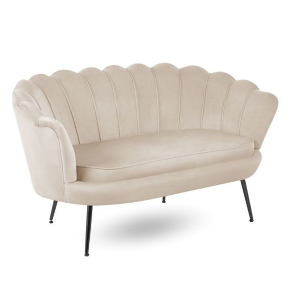 Kanapa Sofa do Poczekalni Salonu Dwuosobowa Muszelka Nowoczesna Welurowa Kaszmirowa Kremowa ZENDAYA
