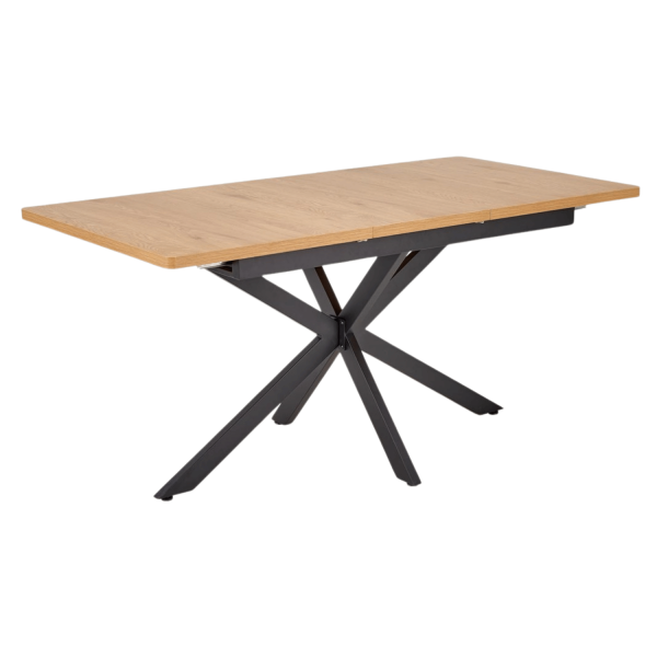 Nowoczesny Stół Prostokątny Rozkładany 120-160 cm do Salonu Loft Dąb Złoty Czarne Nóżki HOLTER Halmar