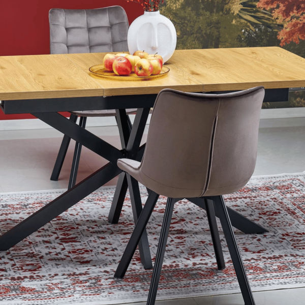 Nowoczesny Stół Prostokątny Rozkładany 120-160 cm do Salonu Loft Dąb Złoty Czarne Nóżki HOLTER Halmar
