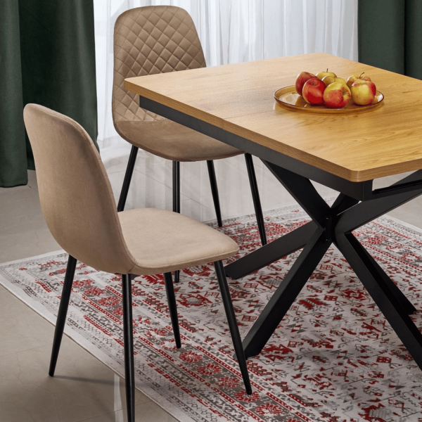 Nowoczesny Stół Prostokątny Rozkładany 120-160 cm do Salonu Loft Dąb Złoty Czarne Nóżki HOLTER Halmar