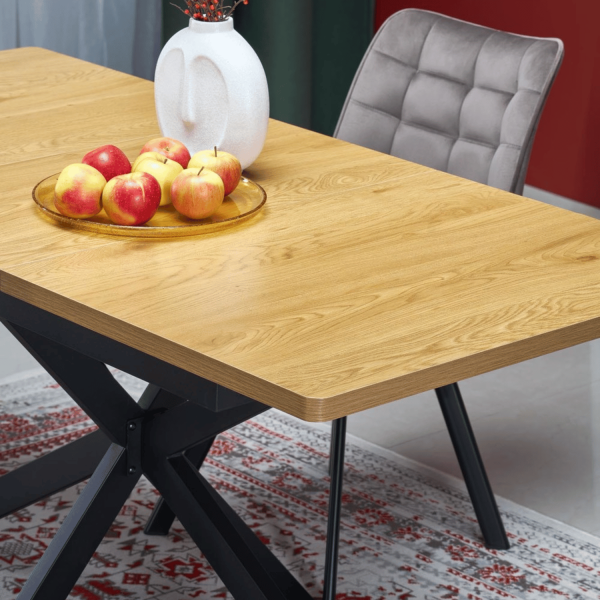 Nowoczesny Stół Prostokątny Rozkładany 120-160 cm do Salonu Loft Dąb Złoty Czarne Nóżki HOLTER Halmar