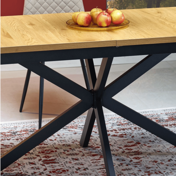 Nowoczesny Stół Prostokątny Rozkładany 120-160 cm do Salonu Loft Dąb Złoty Czarne Nóżki HOLTER Halmar