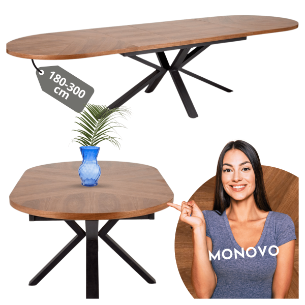 Nowoczesny Stół Rozkładany Owalny 180-300 cm do Salonu Loft Mid Century Orzechowy Czarny JASON Halmar