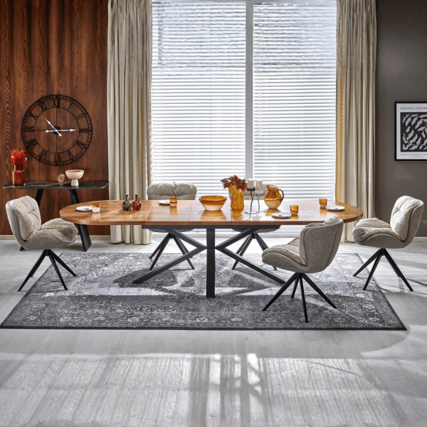 Nowoczesny Stół Rozkładany Owalny 180-300 cm do Salonu Loft Mid Century Orzechowy Czarny JASON Halmar