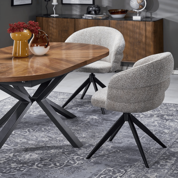 Nowoczesny Stół Rozkładany Owalny 180-300 cm do Salonu Loft Mid Century Orzechowy Czarny JASON Halmar