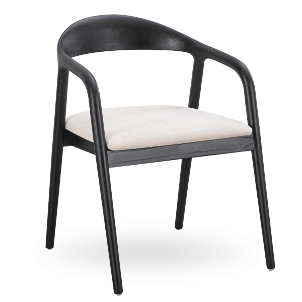 Krzesło Drewniane Zaokrąglone Czarne Beżowe Siedzisko do Jadalni Salonu Mid Century Modern FARRIS