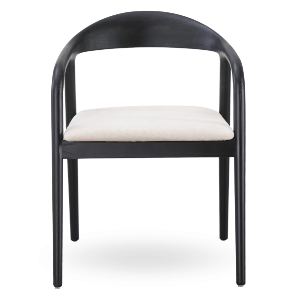 Krzesło Drewniane Zaokrąglone Czarne Beżowe Siedzisko do Jadalni Salonu Mid Century Modern FARRIS
