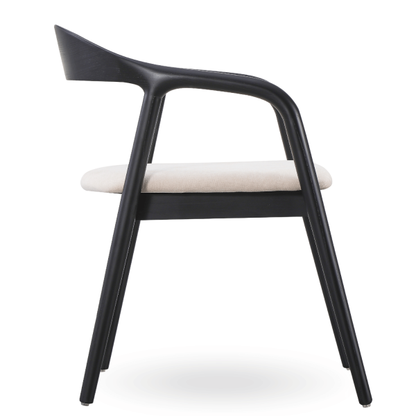 Krzesło Drewniane Zaokrąglone Czarne Beżowe Siedzisko do Jadalni Salonu Mid Century Modern FARRIS