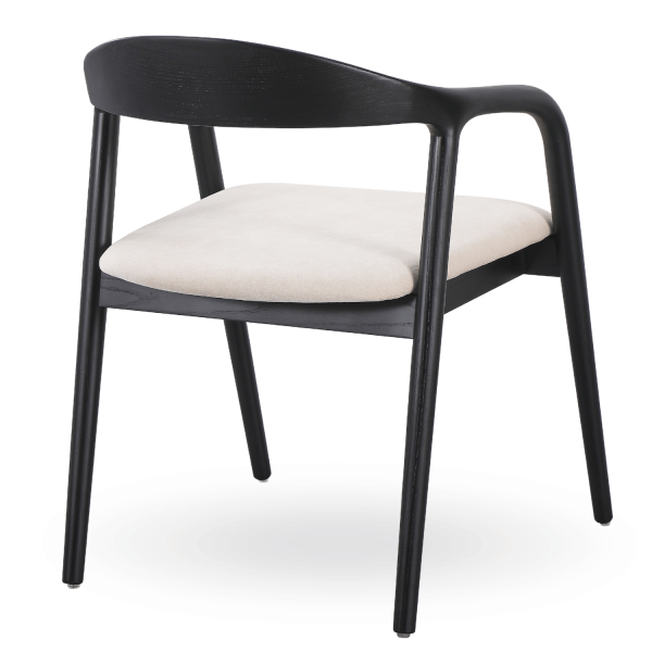 Krzesło Drewniane Zaokrąglone Czarne Beżowe Siedzisko do Jadalni Salonu Mid Century Modern FARRIS