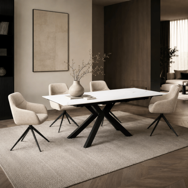 Stół Ceramiczny Rozkładany 160-240x90 cm Biały Marmur do Jadalni Salonu Loft FOGER