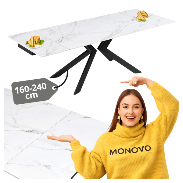 Stół Ceramiczny Rozkładany 160-240x90 cm Biały Marmur do Jadalni Salonu Loft FOGER