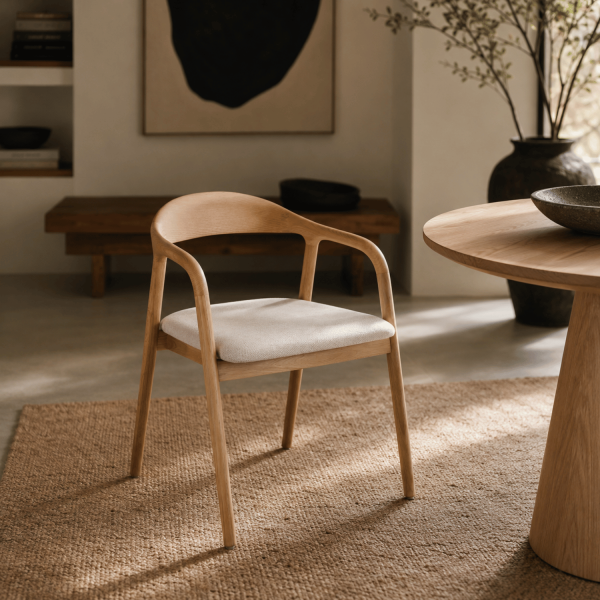 Designerskie Krzesło Drewniane Zaokrąglone Zaoblone Naturalne Beżowe Siedzisko do Jadalni Salonu Dąb Naturalny FARRIS