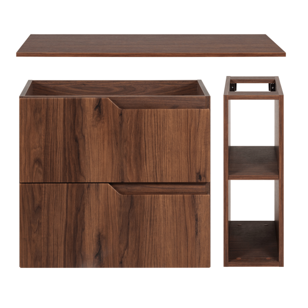 Elegancka Nowoczesna Szafka z Blatem i Regałem pod Umywalkę do Łazienki Zestaw 80 cm Dąb Orzech MODERN