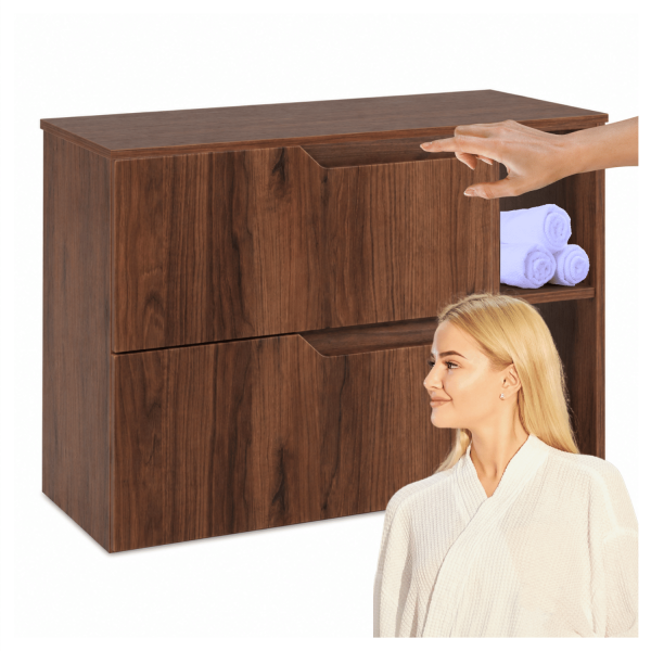 Elegancka Nowoczesna Szafka z Blatem i Regałem pod Umywalkę do Łazienki Zestaw 80 cm Dąb Orzech MODERN