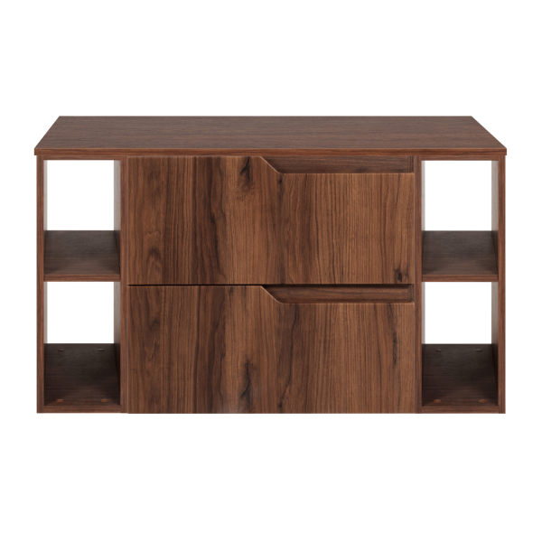 Nowoczesny Elegancki Zestaw 100 cm pod Umywalkę do Łazienki Szafka z Blatem i Regałami Dąb Orzech MODERN