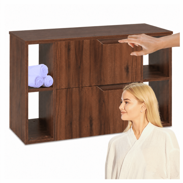 Nowoczesny Elegancki Zestaw 100 cm pod Umywalkę do Łazienki Szafka z Blatem i Regałami Dąb Orzech MODERN