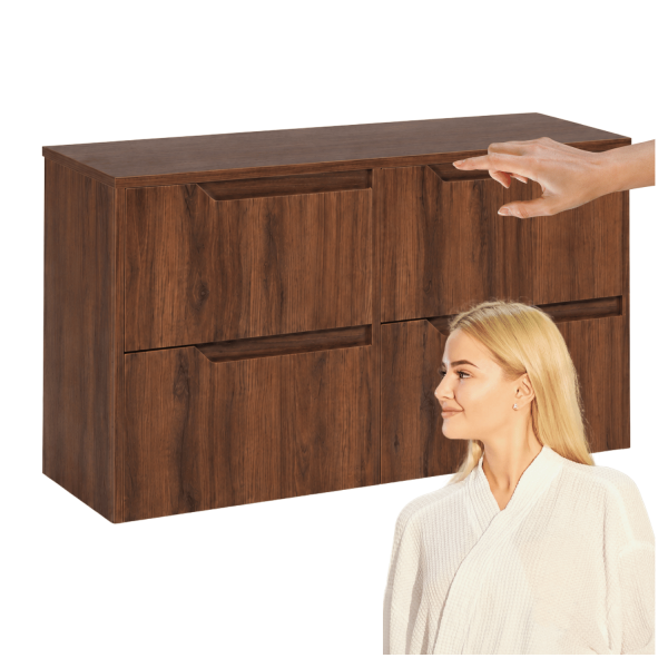 Nowoczesna Szafka z Blatem Zestaw pod Umywalkę do Łazienki 120 cm Elegancki Dąb Orzech MODERN