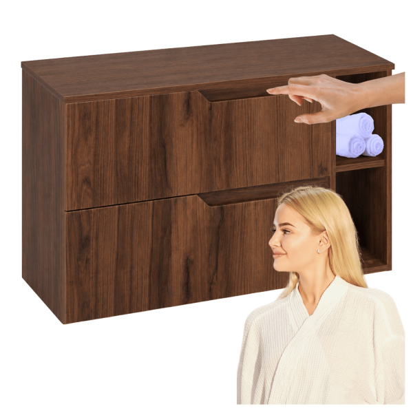 Nowoczesna Szafka Łazienkowa Wisząca 100 cm Zestaw z Blatem i Regałem Pod Umywalkę Dąb Orzech MODERN