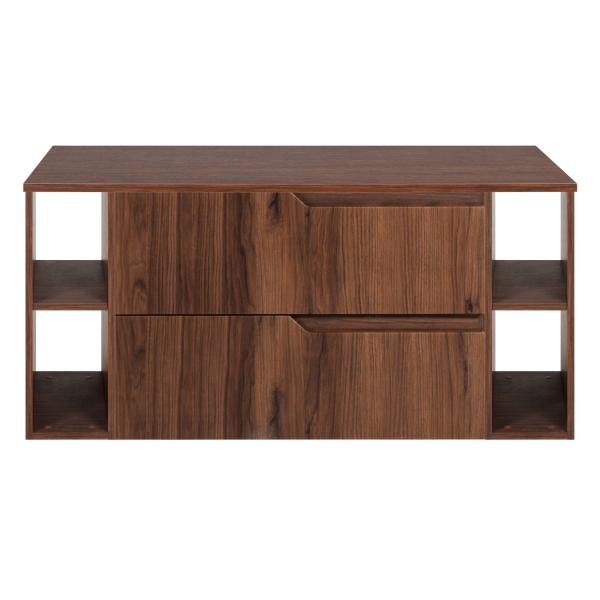 Nowoczesny Elegancki Zestaw 120 cm pod Umywalkę do Łazienki Szafka z Blatem i Regałami Dąb Orzech MODERN