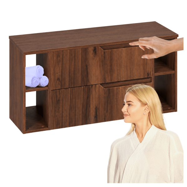 Nowoczesny Elegancki Zestaw 120 cm pod Umywalkę do Łazienki Szafka z Blatem i Regałami Dąb Orzech MODERN