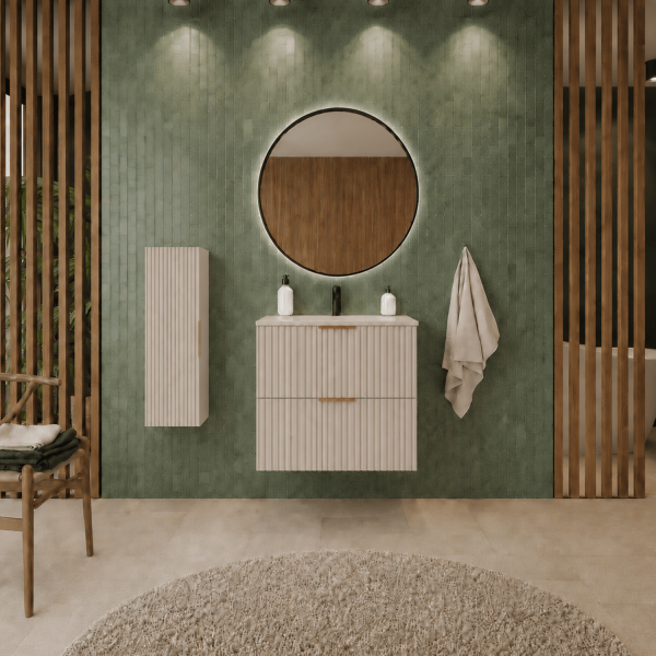 Kaszmirowy Półsłupek 68 cm Wiszący Łazienkowy Elegancki Ryflowany Beżowy Nowoczesny Kaszmir FLOW
