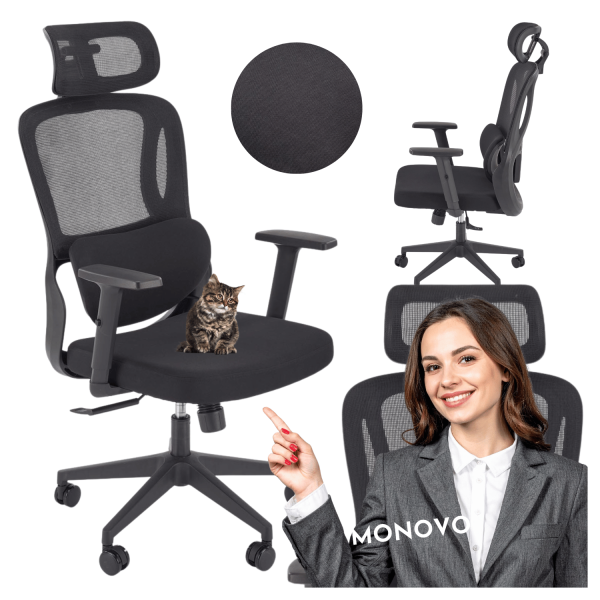 Ergonomiczny Fotel Gabinetowy Funkcja MULTIBLOCK do Biura Komputera Czarny Siatka MATEUS Halmar