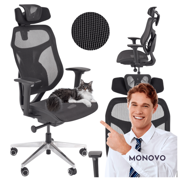 Ergonomiczny Fotel Gabinetowy Mechanizm Synchroniczny do Biura Siatka Czarny OTIS Halmar