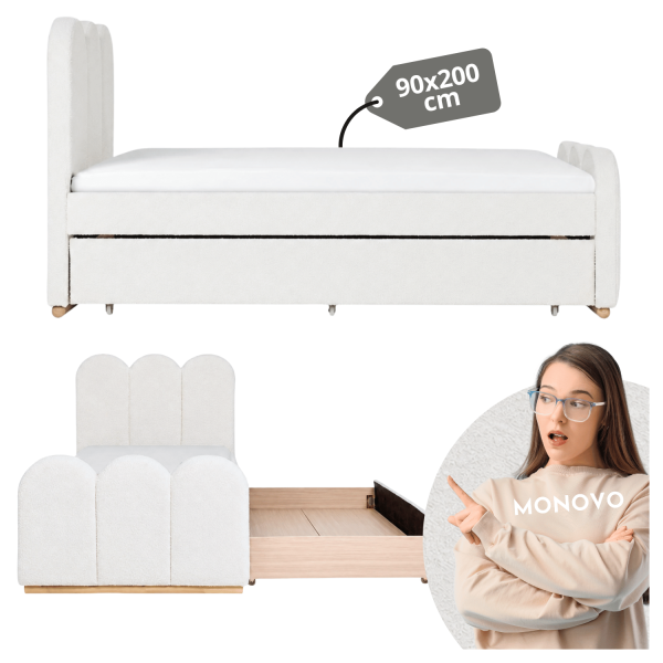 Nowoczesne Łóżko Tapicerowane 90x200 cm z Szufladą do Sypialni Pokoju Młodzieżowego Glamour Kremowy MACARENA Halmar