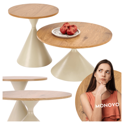 Nowoczesny Zestaw 2 Stolików Kawowych, 2x Stolik Kawowy Ława do Salonu Glamour Dąb Naturalny Kaszmir PILAR Halmar