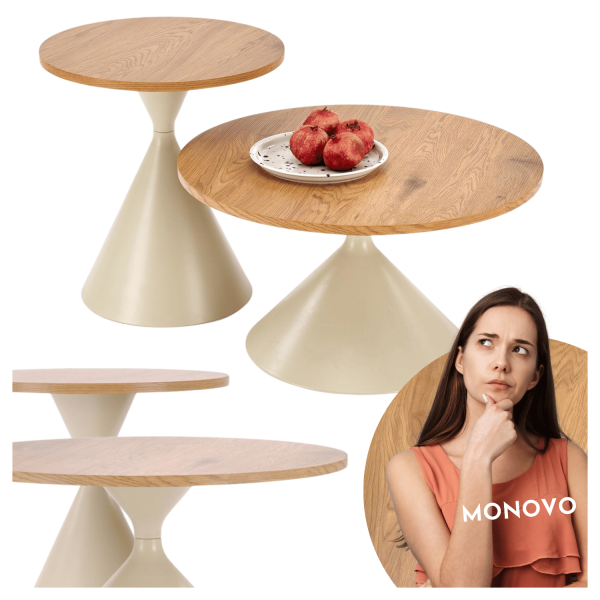 Nowoczesny Zestaw 2 Stolików Kawowych, 2x Stolik Kawowy Ława do Salonu Glamour Dąb Naturalny Kaszmir PILAR Halmar