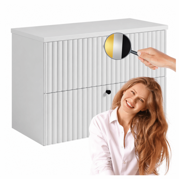 Biała Nowoczesna Szafka pod Umywalkę 80 cm Ryflowana Wisząca Elegancka z Blatem BELLO