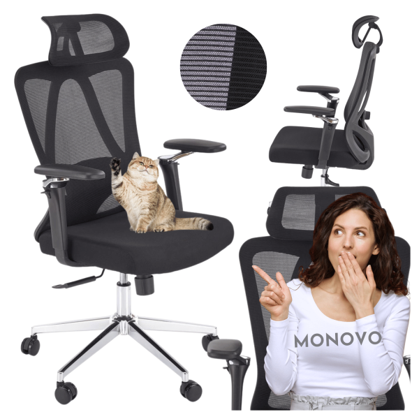 Ergonomiczny Fotel Gabinetowy z Funkcją MULTIBLOCK do Biura Czarny Siatka RUFINO Halmar