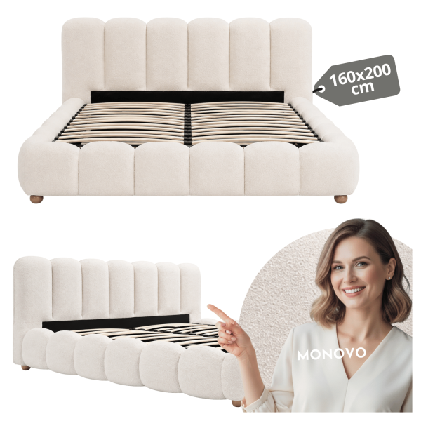 Nowoczesne Łóżko 160x200 do Sypialni Glamour Kremowy Boucle BRISA Halmar