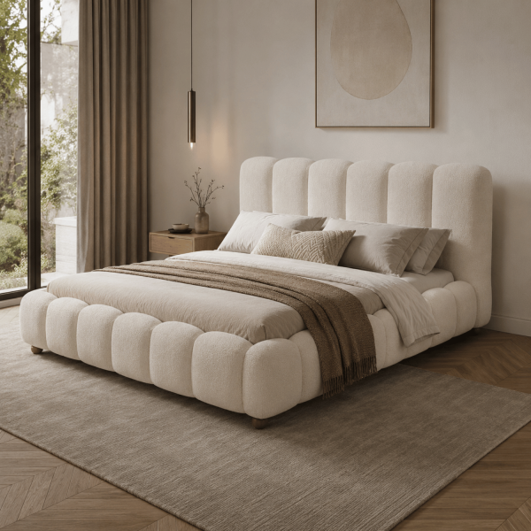 Nowoczesne Łóżko 160x200 do Sypialni Glamour Kremowy Boucle BRISA Halmar