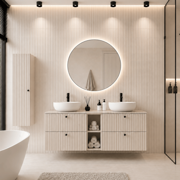 Nowoczesny Półsłupek 68 cm Wiszący Łazienkowy Elegancki Ryflowany Kaszmir BELLO