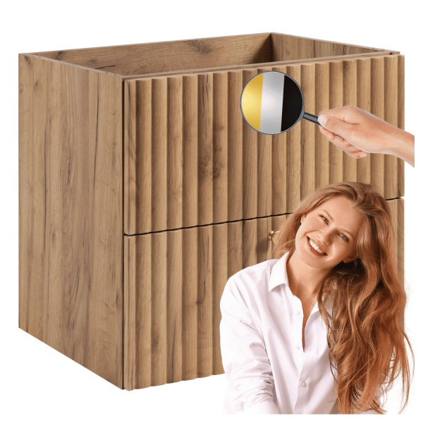 Wisząca Nowoczesna Szafka pod Umywalkę Łazienkowa 60 cm Ryflowana Elegancka Dąb Craft BELLO
