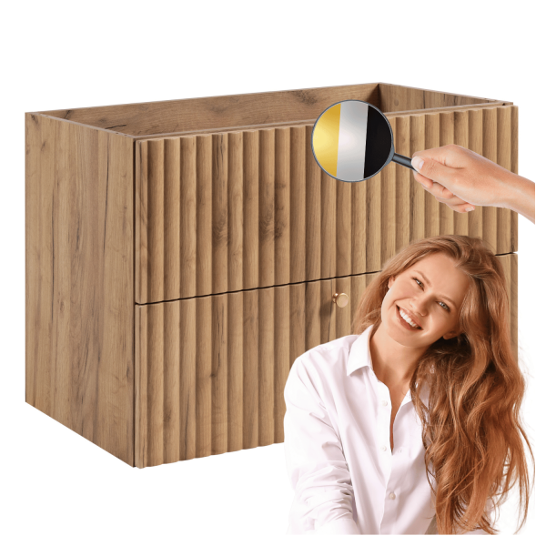 Nowoczesna Szafka Łazienkowa pod Umywalkę 80 cm Ryflowana Wisząca Elegancka Dąb Craft Złoty BELLO