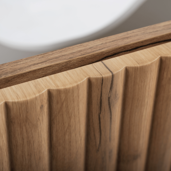 Nowoczesna Szafka Łazienkowa pod Umywalkę 80 cm Ryflowana Wisząca Elegancka Dąb Craft Złoty BELLO