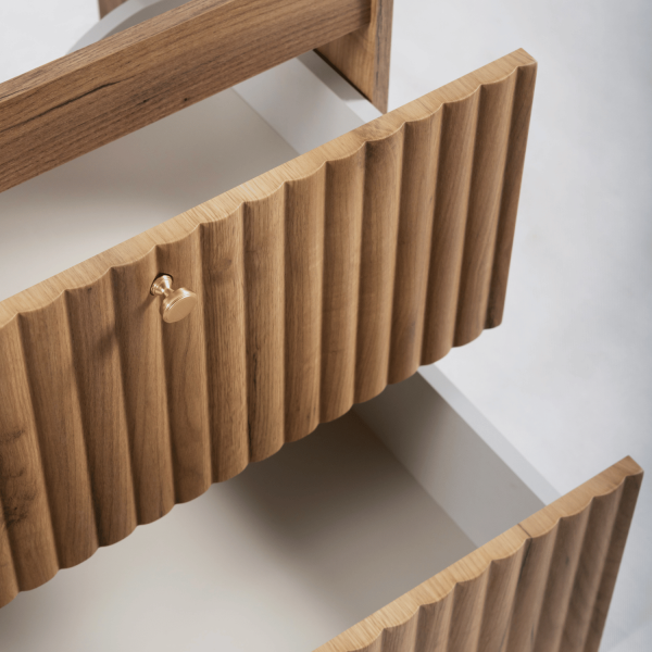 Nowoczesna Szafka Łazienkowa pod Umywalkę 80 cm Ryflowana Wisząca Elegancka Dąb Craft Złoty BELLO