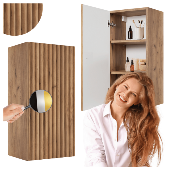 Półsłupek Łazienkowy 68 cm Wiszący Elegancki Ryflowany Nowoczesny Dąb Craft Złoty BELLO