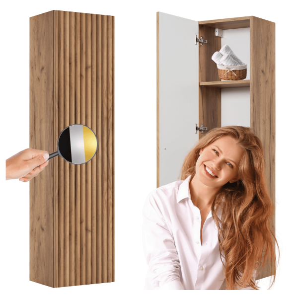 Słupek 136 cm Łazienkowy Elegancki Wiszący z Półkami Ryflowany Nowoczesny Dąb Craft Złoty BELLO