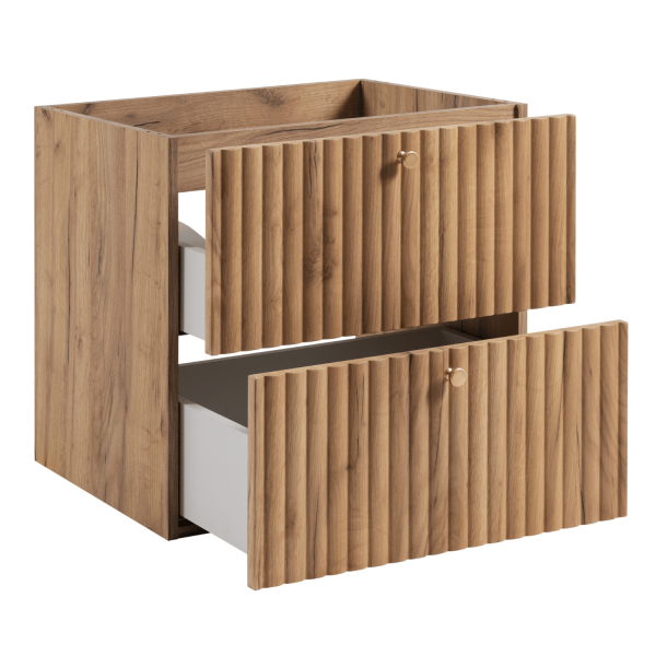 Wisząca Szafka z Blatem Ryflowana Łazienkowa pod Umywalkę Zestaw 120 cm Dąb Craft Złoty BELLO