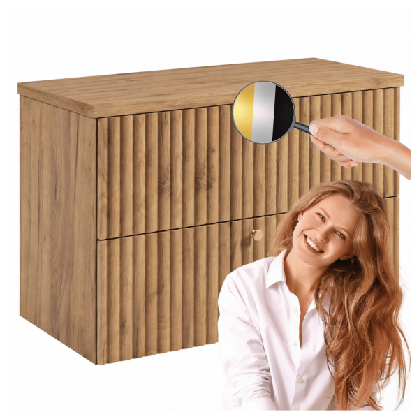Nowoczesna Szafka z Blatem pod Umywalkę 80 cm Ryflowana Wisząca Elegancka Dąb Craft Złoty BELLO